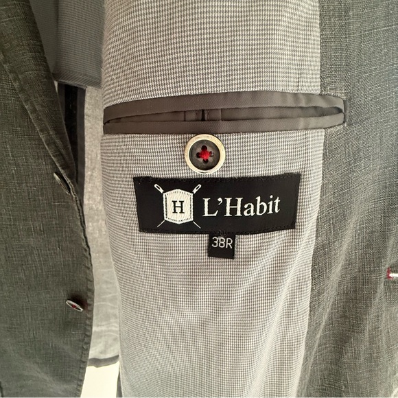 L’Habit 38R Gray 100% Linen Sport Coat Blazer Double Vent Red Contrast Stitching - Picture 6 of 12